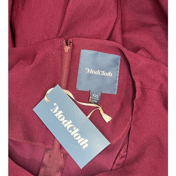 NWT ModCloth‎ Belted Dress XXS 1960s maroon Fit n' Flare - Picture 5 of 9